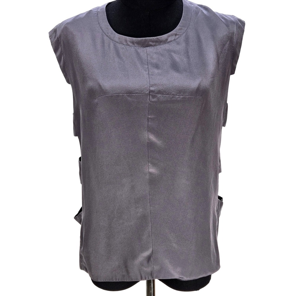 Women's Nomia Small Grey 100% Silk Sleeveless Top Side Cutouts